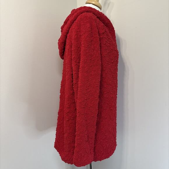 Q.U.E. Red Slub Knit Sweater Hoodie Oversized Pullover Cabin Comfort Womens 1X - Picture 3 of 16